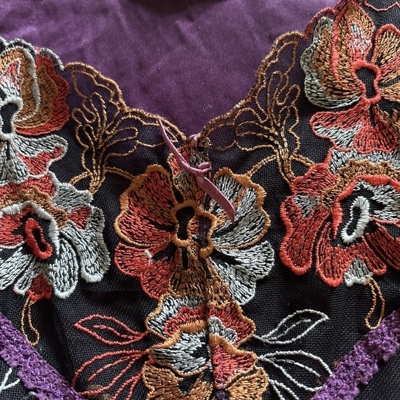 Vintage Purple Embroidery Lace Silky Babydoll Camisole Y2K Feminine Sensuous SzL - Picture 5 of 9